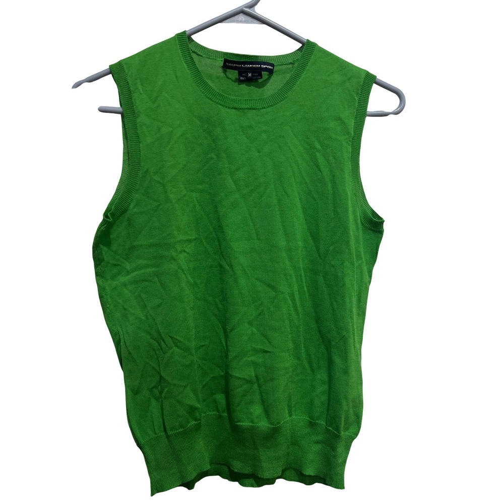 Ralph Lauren Sport Green Pima Cotton Sleeveless Knit Sweater Vest Women Medium